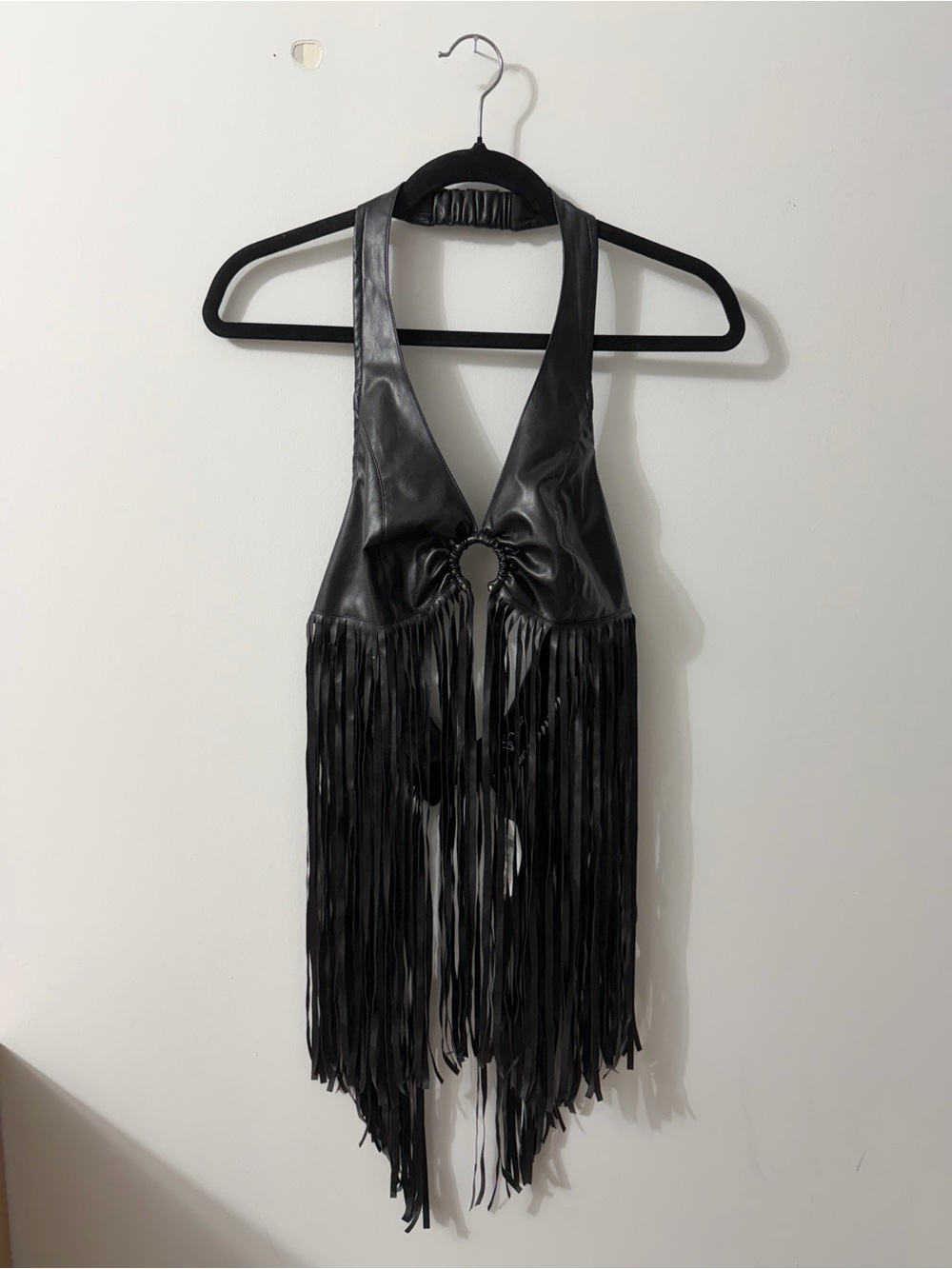 Windsor Black Faux Leather Fringe Crop Top